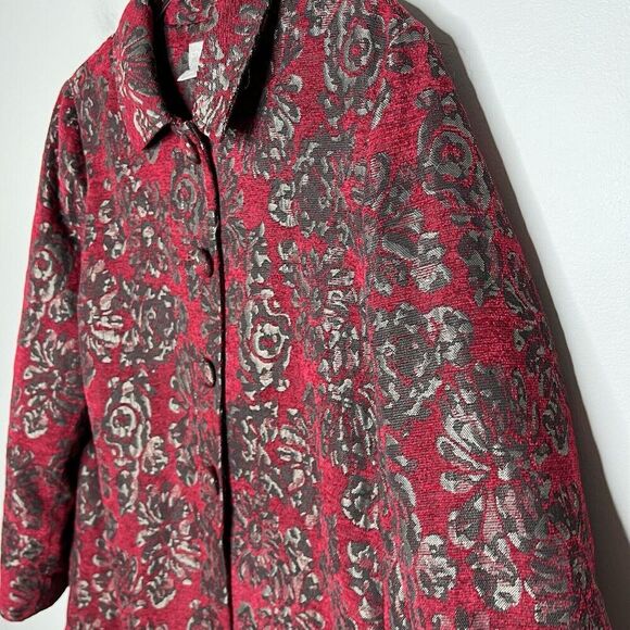 Chicos Jacket Topper Womens Size 2 US 12/14 Red Floral Jacquard Tapestry - Picture 13 of 16